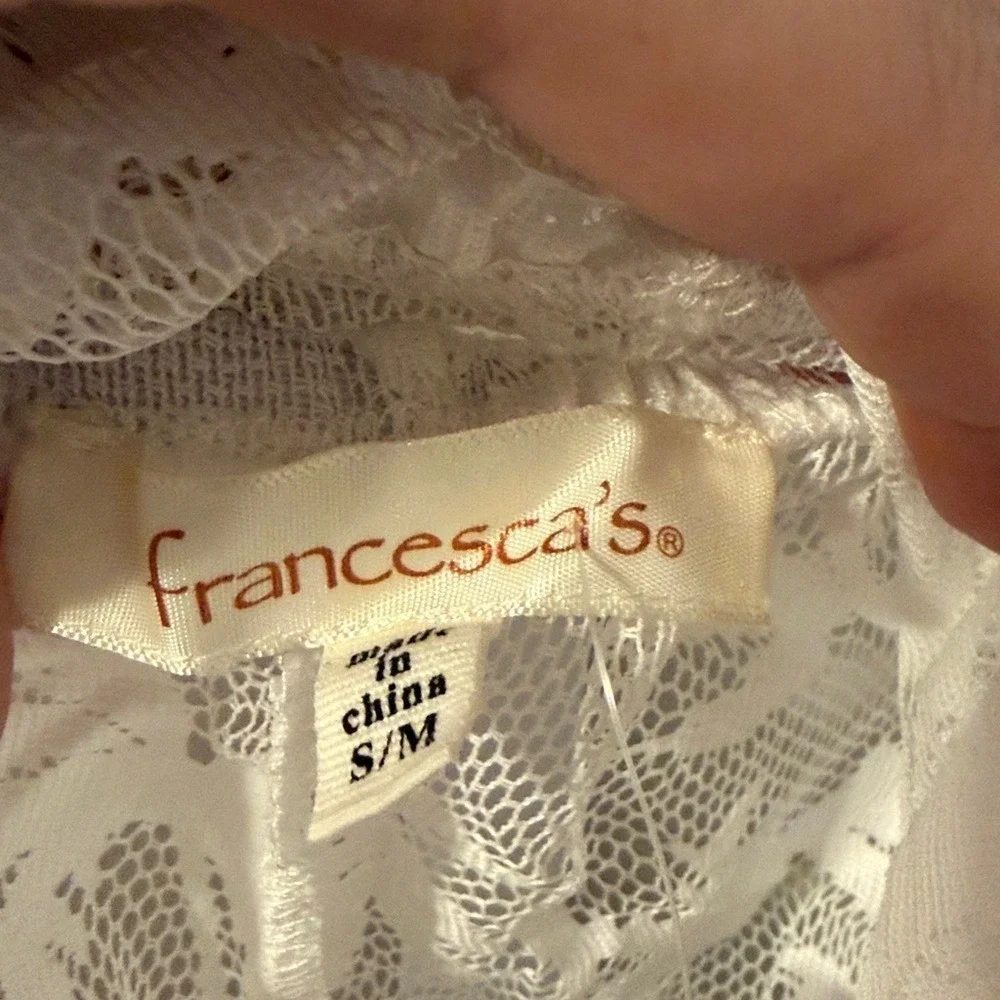 Francescas White Lace Palm Tree Swimsuit Coverup Shorts Pom Trim SM Beachy - Picture 3 of 7